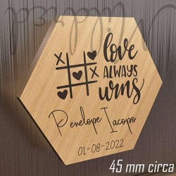 Magnete esagono tris in legno personalizzabile segnaposto matrimonio