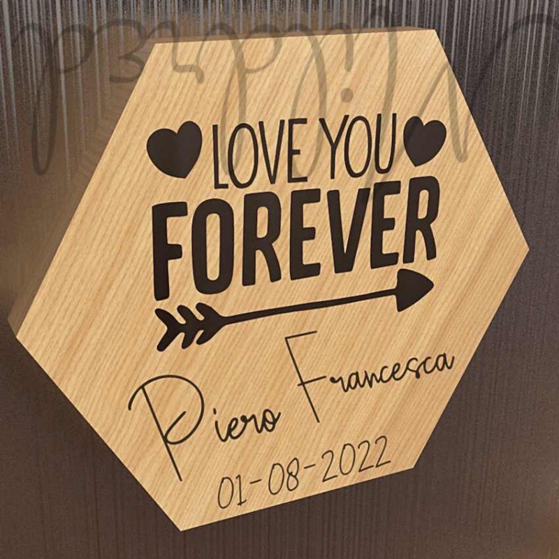 Magnete esagono love in legno personalizzabile segnaposto matrimonio
